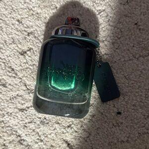 Coach Teal Glass Perfume Bottle with Silver Cap